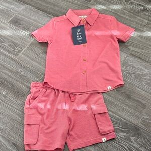 Me & Henry London cargo shorts set Kids Matching 2 piece red sz5-6